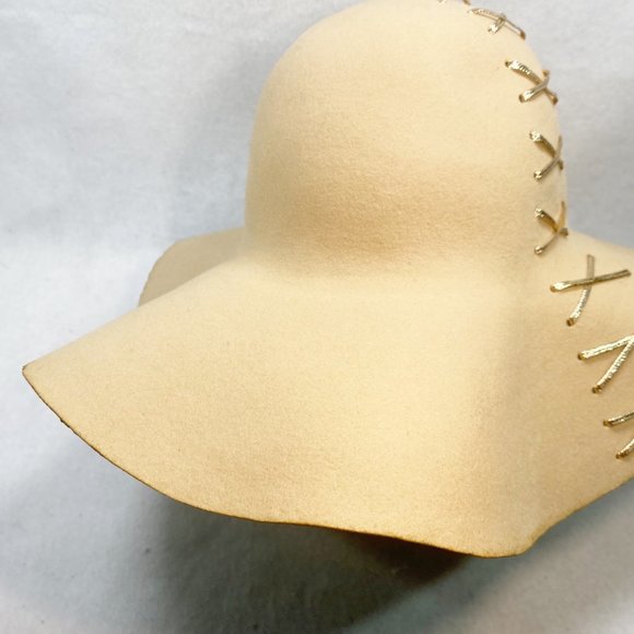 Custom Tan Wool Lace-Up Wide Brim Floppy Hat OS main image 6